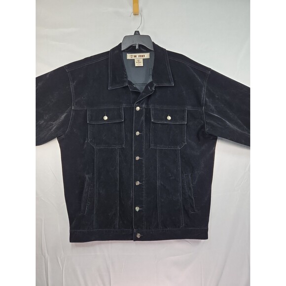 Vintage M+FFATT 2 Piece Suit Set Black Faux Suede Jacket Carpenter Pants XL Y2K - Picture 3 of 12